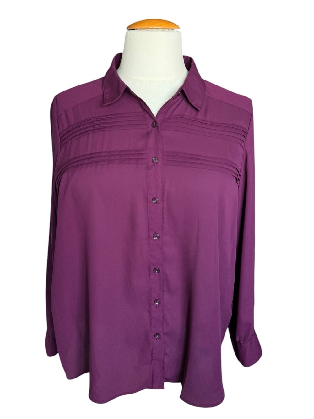 Nanette Lepore 2X Mulberry Pleated Button Front Blouse NWT Career Office Plus